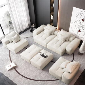 English Elm Modern Modular Sectional Sofa - Luxurious Chenille Fabric, 8 Pillows, No Assembly Needed, Beige/White W1885S00069