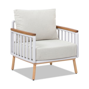 English Elm Jennifer Taylor Home - Calarono Teak & Aluminum Patio Accent Arm Chair Set of 2 — Sand Dune Chenille Cushions, UV‑Resistant Comfort, Rust‑Proof Frame (32x30x30) B2719P320844