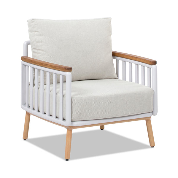 English Elm Jennifer Taylor Home - Calarono Teak & Aluminum Patio Accent Arm Chair Set of 2 — Sand Dune Chenille Cushions, UV‑Resistant Comfort, Rust‑Proof Frame (32x30x30) B2719P320844