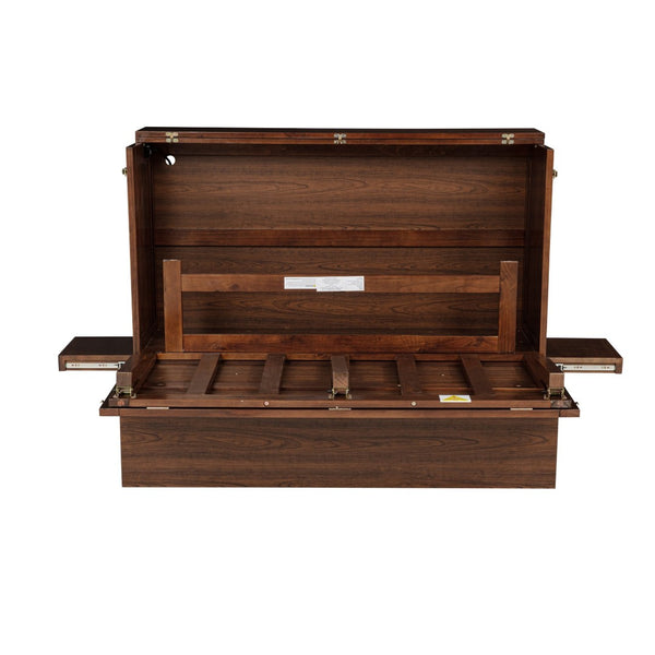 English Elm Full Size Pine Cabinet Murphy Bed with Usb Charging Side Shelves for Guest Rooms W504S00221