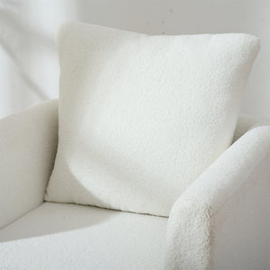 English Elm Modern Teddy Fabric Accent Chair - Plush Chenille Upholstered Armchair with Pillow, Wood Legs, Ergonomic Comfort for Living Room, Bedroom (White) W1028P236496