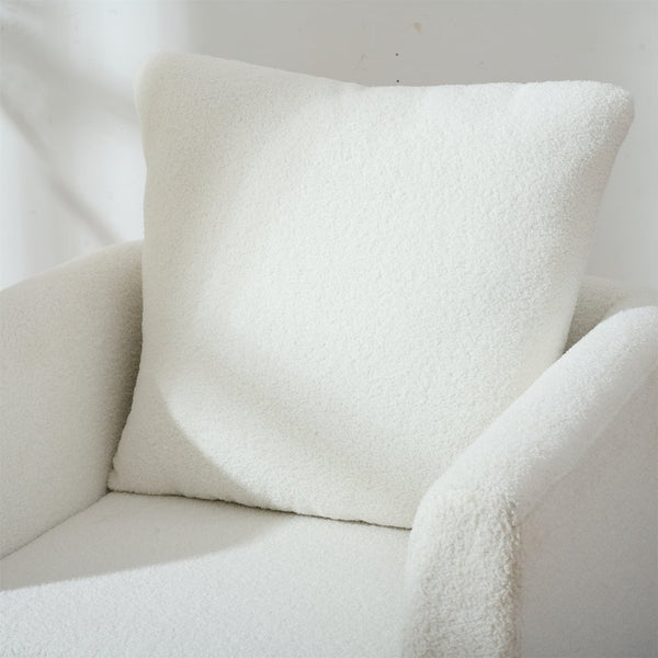 English Elm Modern Teddy Fabric Accent Chair - Plush Chenille Upholstered Armchair with Pillow, Wood Legs, Ergonomic Comfort for Living Room, Bedroom (White) W1028P236496