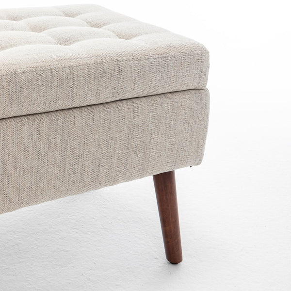 English Elm Storage Bench Upholstered Linen Entryway Ottoman with 300 lb Capacity, Hidden 7.8" Storage, Solid Wood Legs Off White W2200P152169