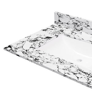English Elm 31"X22" Bathroom Vanity Top With Undermount Sink, Panda White Artificial Marble, 3 Faucet Holes W509P362104