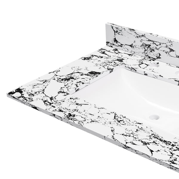 English Elm 31"X22" Bathroom Vanity Top With Undermount Sink, Panda White Artificial Marble, 3 Faucet Holes W509P362104