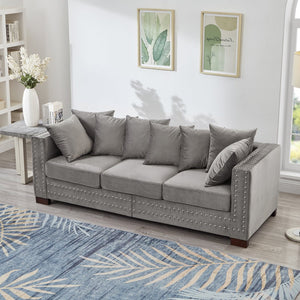 English Elm Modern Velvet Sofa With Square Arms And Silver Nailhead Accents – Perfect For Stylish Living Rooms! W1097S00187