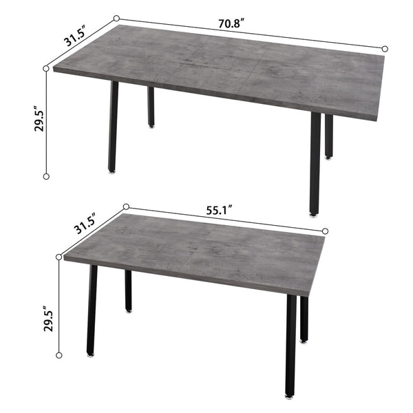 English Elm 55.12-70.87" Expandable Dining Set 7 Piece Industrial Mdf Table with Pu Upholstered Chairs Beige+Grey,Black W2189S00911