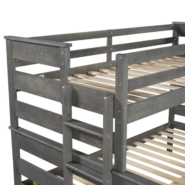 English Elm Wood Twin Xl Over Queen Bunk Bed In Gray - Stylish Space-Saving Solution For Kids & Guests! GX000446AAE-1-GIGA
