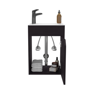 English Elm Bethel 40" Floating Wide One-Door Vanity with Resin Sink, Two Shelves, Kronos Wengue Black Finish B070P337052