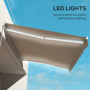 English Elm Outsunny 13' X 10' Motorized Retractable Awning With Led Lights, Uv40+ Protection For Outdoor Spaces W2225P200426-GIGA