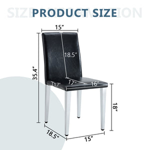 English Elm Four PU dining chairs with sleek silver metal legs, ergonomic PU seats, anti-slip feet, easy assembly, modern minimalist style Black+Silver W1151P269018