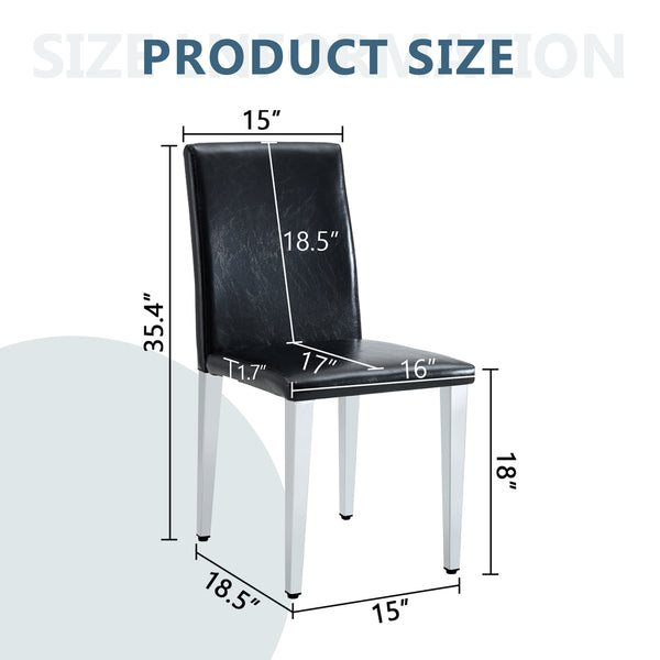 English Elm Four PU dining chairs with sleek silver metal legs, ergonomic PU seats, anti-slip feet, easy assembly, modern minimalist style Black+Silver W1151P269018