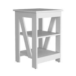 English Elm 3-Tier Engineered Wood End Table with Cross-Brace Legs, Compact Nightstand with Ample Shelving Space White 34.6 L x 20.8 W x 3.14 H B097P199749