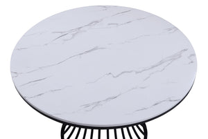 English Elm 3pc Modern Cocktail Table Set with Marble-Inspired Tops and Reeded Bases, Luxe Metallic Accents Black,White 41 L x 41 W x 6 H B011S01890