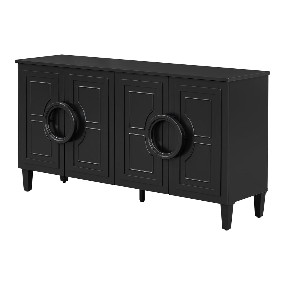 English Elm U_STYLE Elegant Four-Door Sideboard with Adjustable Shelves, 200lb Capacity, French-Inspired Design Black N711P231529B