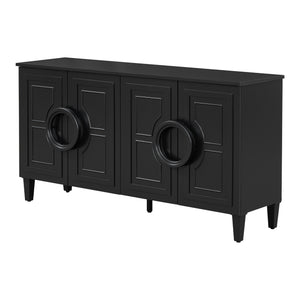 English Elm U_STYLE Elegant Four-Door Sideboard with Adjustable Shelves, 200lb Capacity, French-Inspired Design Black N711P231529B
