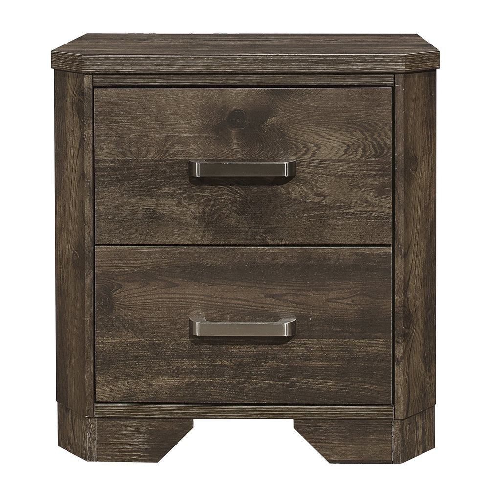 English Elm Rustic Jocelyn Nightstand in Brown Faux-Wood with Clipped Corners, Dual Drawers & Nickel Pulls B011P186840
