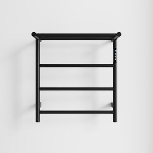 English Elm Heated Carbon-Fiber Towel Rack with Top Shelf and Timer, Rapid 3–7min Warmth, IPX4 Waterproof Black T3177P305030