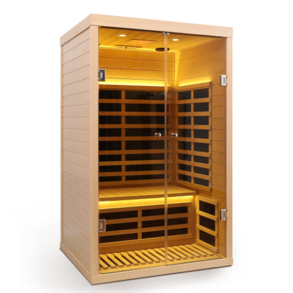 English Elm Two Person Hemlock Far Infrared Sauna with Chromotherapy and Bluetooth Speakers W1787P336366