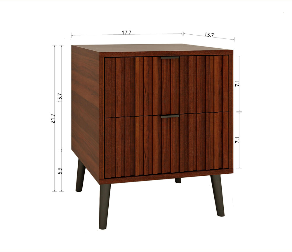 English Elm Wooden Coffee Nightstand with 2 Drawers for Bedroom Storage, Durable Engineered Wood, Compact Design W2139P306392