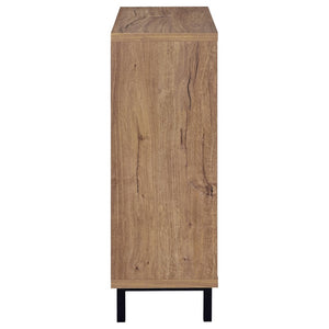 English Elm Stagg Oak Finish Shoe Cabinet with Cane Doors and Black Metal Legs for Entryway B062P451792