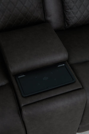 English Elm Wendell Power Reclining Microfiber Loveseat with Led Lighting and Wireless Charging Console B2726P435901