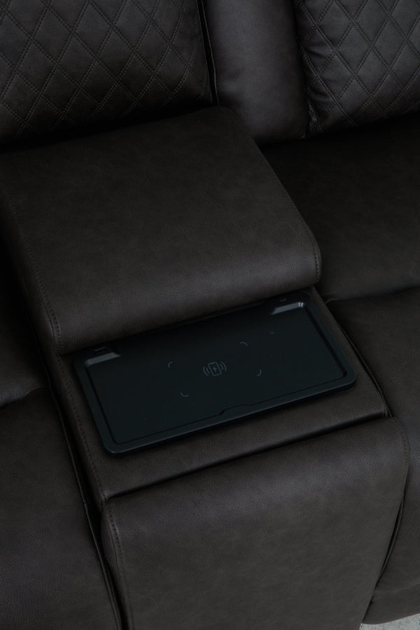 English Elm Wendell Power Reclining Microfiber Loveseat with Led Lighting and Wireless Charging Console B2726P435901
