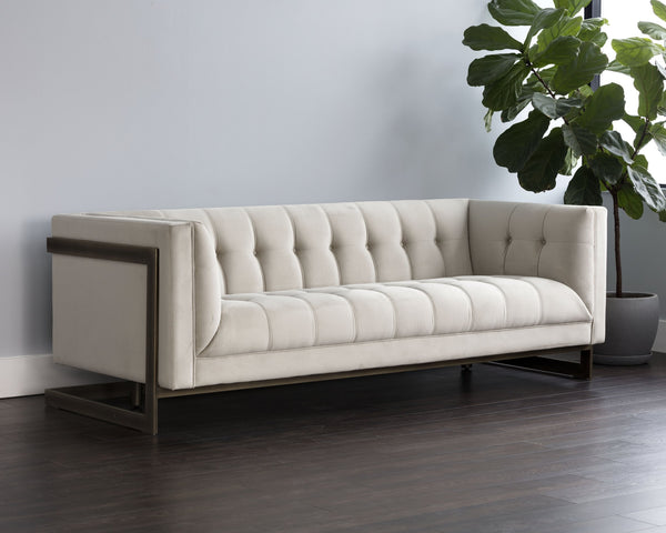 Sunpan Ekon Sofa - Boldly Refined Design with Deep Button Tufting and Rustic Bronze Steel Frame for Any Space Piccolo Prosecco