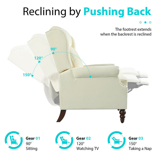 English Elm Christopher Knight Home® - 29.75" Push Back Recliner Chair with Wingback Design, Gourd Wooden Legs, Polyester Upholstery, Cozy Comfort Beige N763P201072A
