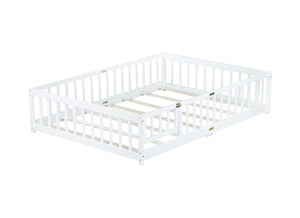 English Elm Full Size Floor Bed With Safety Guardrails & Convenient Door, Eco-Friendly Rubberwood Design In White W504P286379