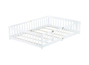 English Elm Full Size Rubberwood Floor Bed with Safety Guardrails and Latching Door for Toddlers White W504P429297