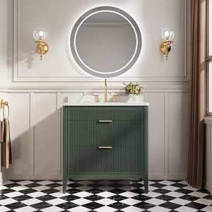 English Elm Fully Assembled 36" Green Bathroom Vanity With Solid Wood, Carrara Marble Top & Soft-Close Features W1826P308980