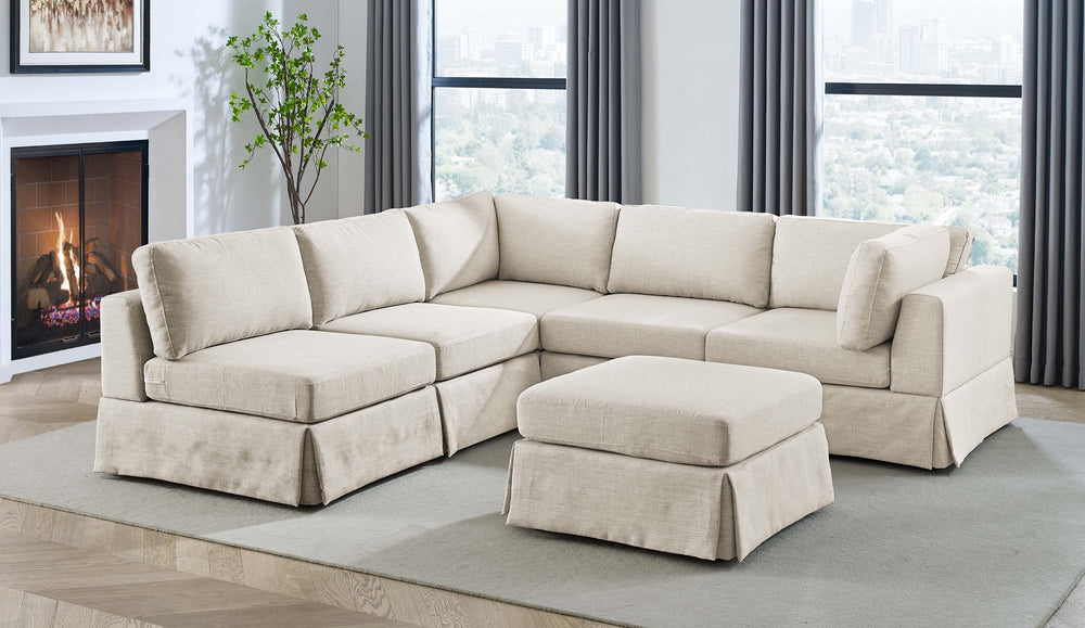 English Elm 6-Piece Upholstered Sectional - Modular Comfort With Classic French Style, Perfect For Any Living Space B343S00014
