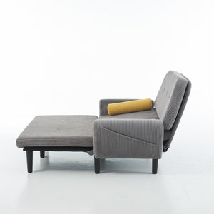 English Elm Gray corduroy loveseat daybed recliner with adjustable back, storage pocket, USB armrest charger, two pillows W570P333063