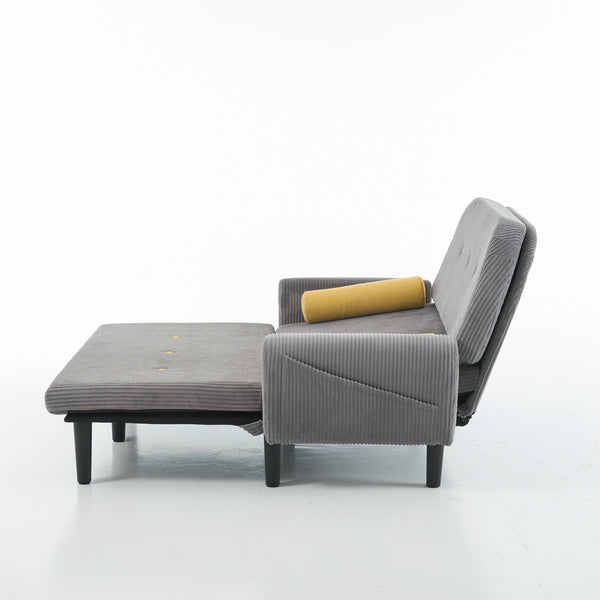 English Elm Gray corduroy loveseat daybed recliner with adjustable back, storage pocket, USB armrest charger, two pillows W570P333063