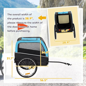 English Elm Foldable Pet Bike Trailer Steel Frame Oxford Fabric Ventilated Cabin for Medium Dogs Black+Blue T3971P468434