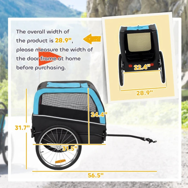 English Elm Foldable Pet Bike Trailer Steel Frame Oxford Fabric Ventilated Cabin for Medium Dogs Black+Blue T3971P468434