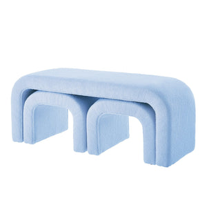 English Elm Set U-Shaped Modern Teddy Ottoman Bench Set of 3 — Versatile Entryway, Bedroom & Living Room Seating Light Blue W2186P282496