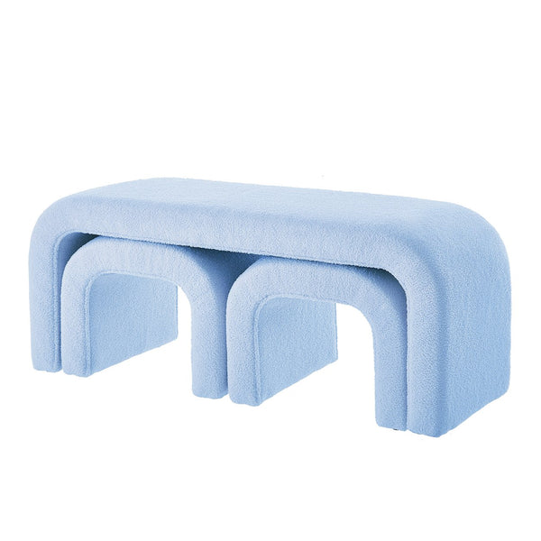 English Elm Set U-Shaped Modern Teddy Ottoman Bench Set of 3 — Versatile Entryway, Bedroom & Living Room Seating Light Blue W2186P282496
