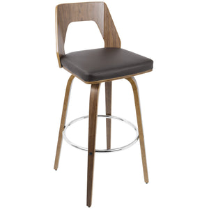 English Elm Trilogy Mid-Century Modern Barstool in Walnut Faux Leather by LumiSource – Retro Swivel, Cushioned Elegance Brown B202S00650