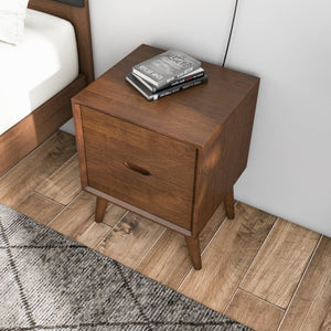 English Elm Ashcroft Furniture - Alexandra Mid-Century Modern Night Stand – Solid Walnut Brown 2-Drawer Bedside Table, Compact Storage Elegance B183P231815