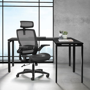 OSP Home Furnishings Mesh Back Ergonomic Manager Chair with Adjustable Headrest Lumbar Support and Flip Armrests EMM65151HR-3