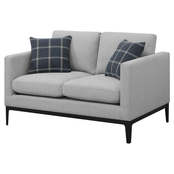 English Elm Saba Two-Tone Light Grey Loveseat with Pillow Back, High Shelter Arms & Box Cushions, Black Base B062P357771