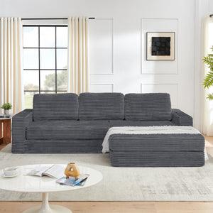 English Elm Right modular sectional sofa unfolds into bed — space-saving, flannelette comfort with foam & spring support, no assembly required Gray W487S00299