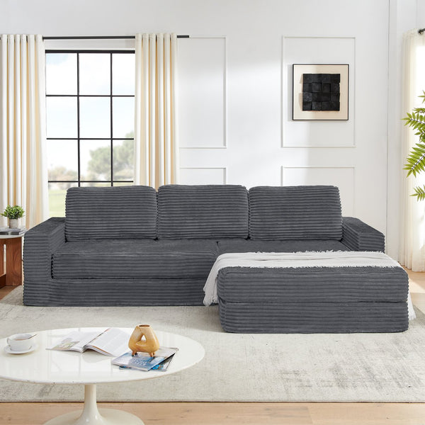 English Elm Right modular sectional sofa unfolds into bed — space-saving, flannelette comfort with foam & spring support, no assembly required Gray W487S00299