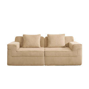English Elm Modular Boneless 2-Seat Loveseat Sofa with Plush Corduroy, Deep Cloud Comfort and Removable Pillows Camel W3041P353161