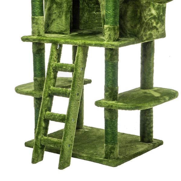 English Elm Large 7 Tier Plush Cat Tree with Dual Condos Hammock Sisal Posts for Multi Cat Homes Green W1578P447622