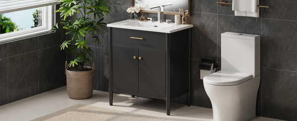 English Elm Christopher Knight Home® - 30 Inches Bathroom Vanity With Integrated Sink, Soft-Close Doors & Curved Design For Stylish Storage N817P299509B