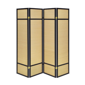 English Elm 4-panel Woven Bamboo Folding Screen with Pine Frame for Home Office or Living Room B016P473623