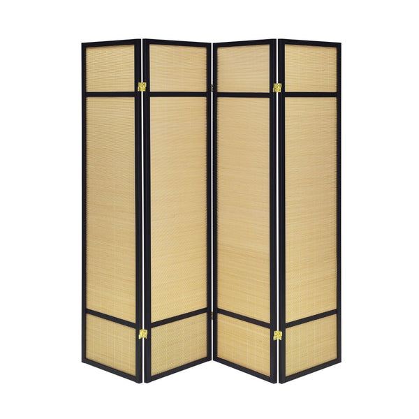 English Elm 4-panel Woven Bamboo Folding Screen with Pine Frame for Home Office or Living Room B016P473623